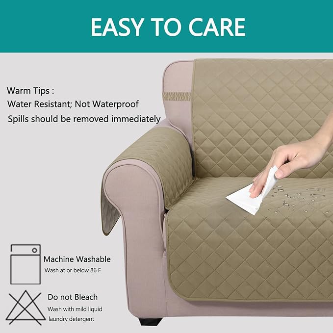 U-NICE HOME 4 Seater Sofa Cover 91''Large Couch Cover, Light Camel/Beige | - Image 5