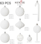 Senjie 63pcs Velvet Christmas Balls Bulk Flocked Christmas Tree Ball Ornaments Plastic Balls Xmas Hanging Ornaments Christmas Tree Decor Cream