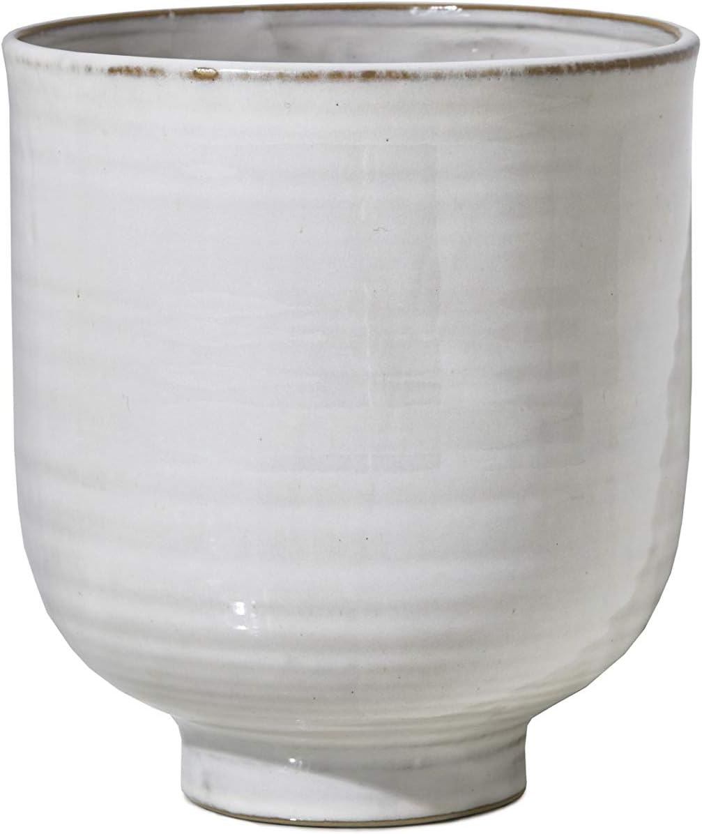 Serene Spaces Living Large Glazed Ceramic Pedestal Bowl- Centerpiece for Vintage Weddings, Events, Measures 7" Tall and 6.5" Diameter