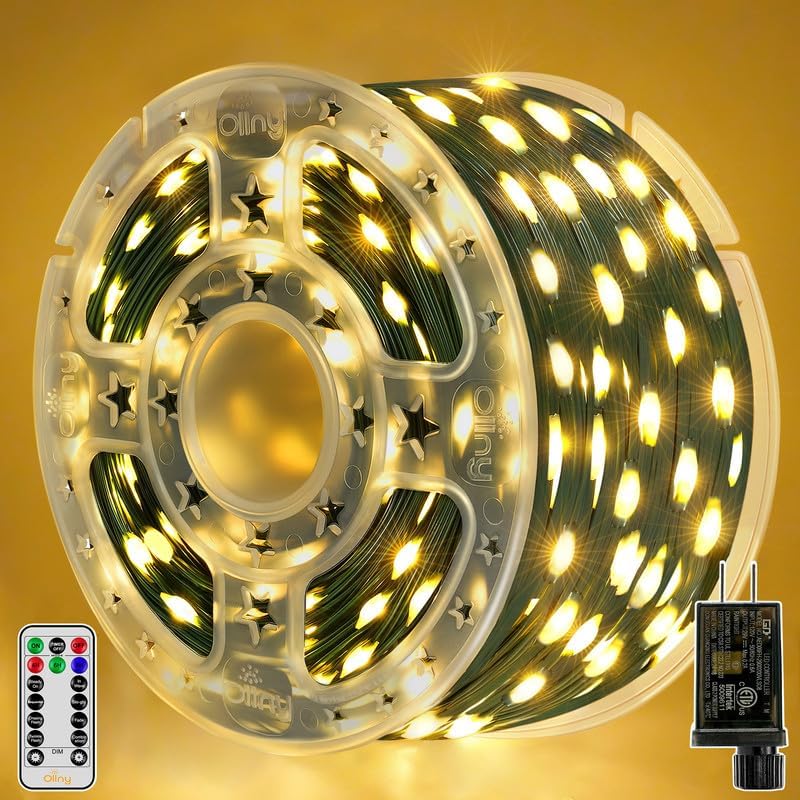 Ollny Christmas Lights Outdoor, 393FT 1200 LED IP67 Waterproof Christmas Tree Lights with 8 Modes Remote Timer, String Lights for House Yard Outside Indoor Xmas Decorations Warm White