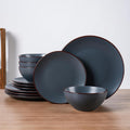 Famiware Venus Plates and Bowls Sets, 12 Pieces Stoneware Speckled Dinnerware Sets, Dishes Set for 4, Microwave and Dishwasher Safe, Matte Charcoal