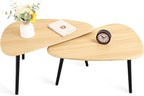 Wood Nesting CoffeeTable Set of 2 Irregular Accent Table for Living Room Bedroom Industrial Small Stacking Side Tables for Couch,Natural