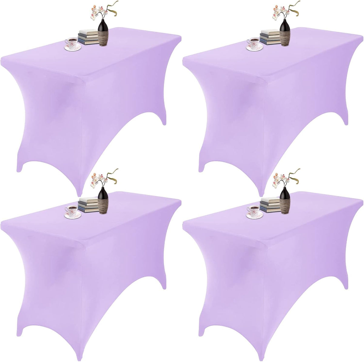 4Pack Spandex Waterproof Table Covers 4ft，Spandex 4ft Waterproof Table Cover for Party,Wedding, Banquet, and Events(Lavender)