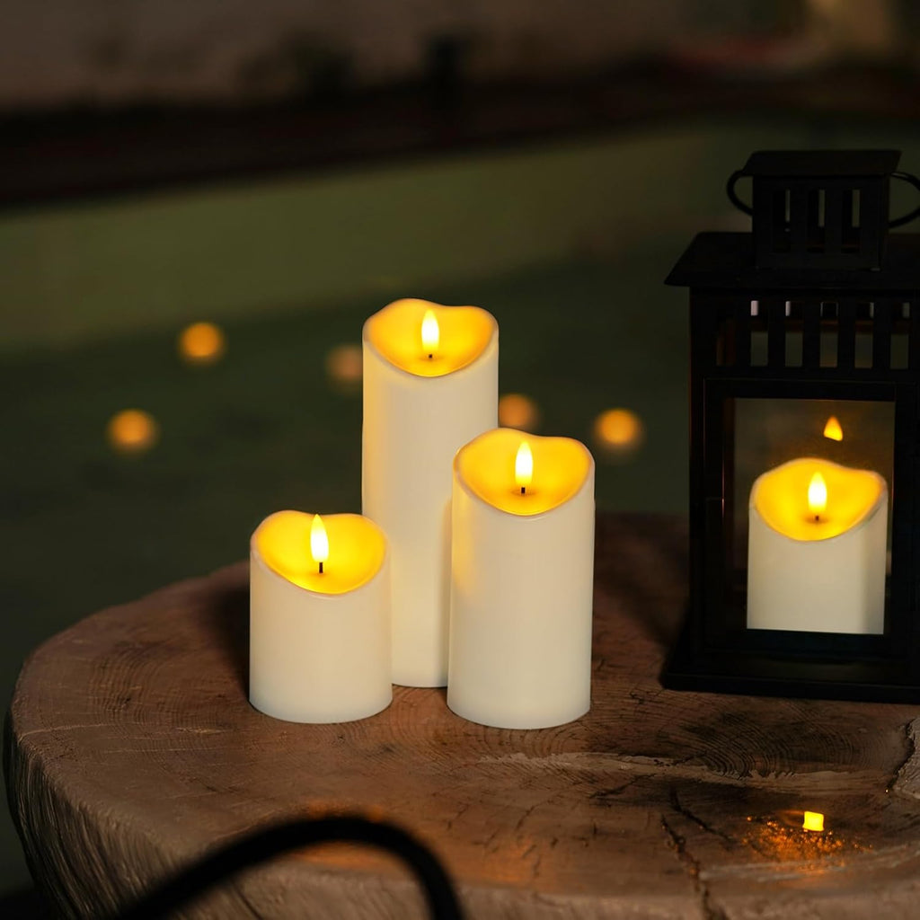 Homemory Flameless Candles with Timer and Remote Control, Battery Operated LED Candles, Realistic Fake Plastic Candles for Wedding, Festival, Home Decor, Waterproof Outdoor, D3”H4”6”8”