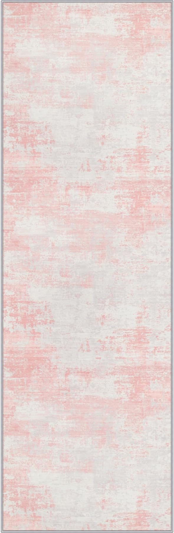 3x10 Washable Runner Rug：Modern Abstract Soft Carpet Pink White | by FXRHLP