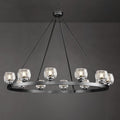 Black Wagon Wheel Chandelier, 48 Inch Black Chandeliers with Unique Glass Shade, 12-Light Crystal Large Wagon Wheel Chandeliers for Dining Room, High Ceiling Round Chandelier for Living Room, Foyer