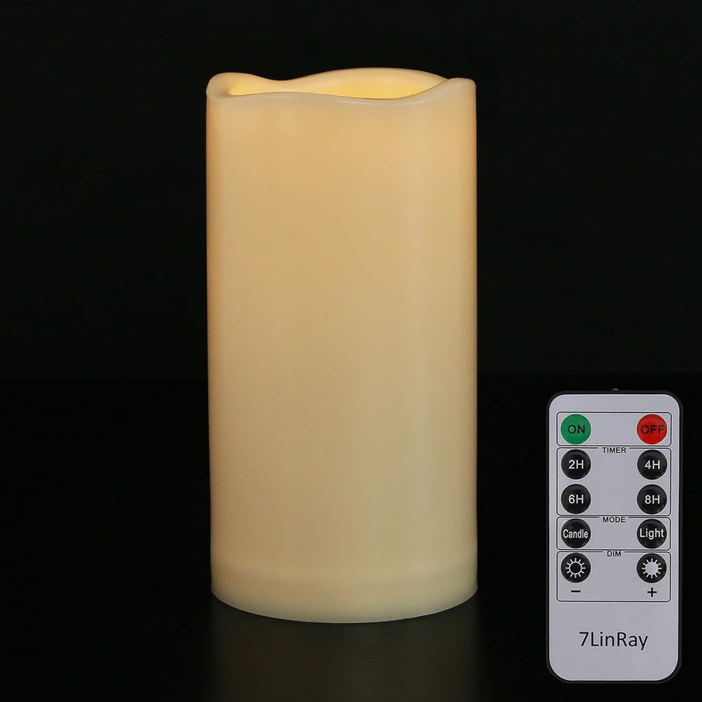 3" x 6" LED Flameless Pillar Candles with Remote and Timer, Outdoor Waterproof Battery Operated Flickering Flameless Candles for Home Holiday Decor, Ivory White, Plastic, 1 Pack