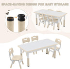 Kids Study Table and Chairs Set, Height Adjustable Toddler Table and Chair Set for Kids Ages 3-8, Graffiti Desktop (Burlywood - 1)