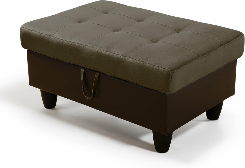 Ottoman Rectangular Storage Ottoman Bench, Flannel Footrest Stool Footstool with Lid for Living Room, Bedroom, Entryway, Taupe&Black, 35"x23.5"x17.5"