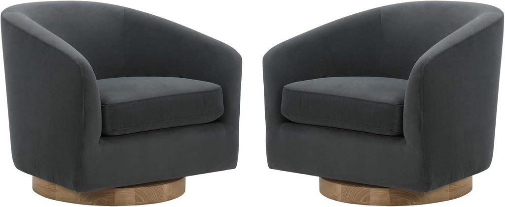 CHITA Swivel Accent Chair, FSC Certified Upholstered Velvet Barrel Chair for Living Room Set of 2, Fully Assembled, Grey