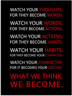 Watch Your Thoughts Inspirational Wall Art for Office Classroom Motivational Canvas Painting Inspiring Quotes Posters Prints Artwork Living Room Home Decor Framed Ready to Hang [18''W x 24''H]