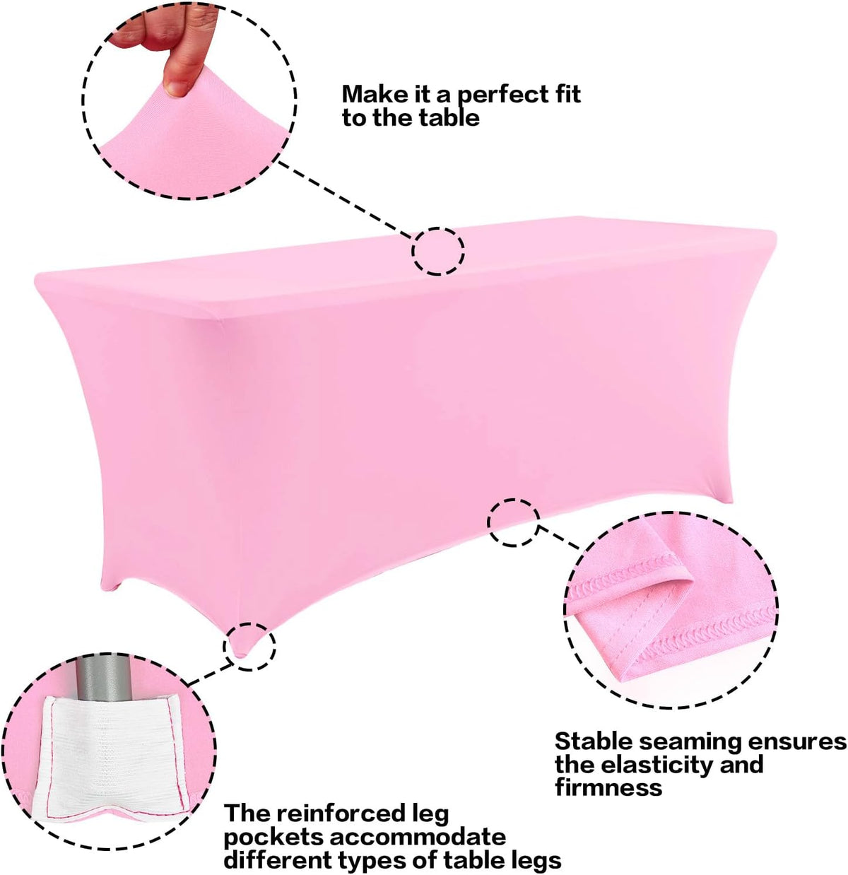 IVAPUPU 2 Pack 8FT Table Cloth for Rectangular Fitted Events Stretch Pink Table Covers Washable Cover Spandex Tablecloth Protector for Party, Wedding, Cocktail, Banquet, Festival