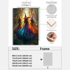 Halloween Room Decor Wall Art Colorful Witch Prints,Vintage Three Colorful Witches in Forest Halloween Posters,Fall Fantasy Aesthetic Pictures Playful Art Wall Decor for Bedroom,24"x36" Framed