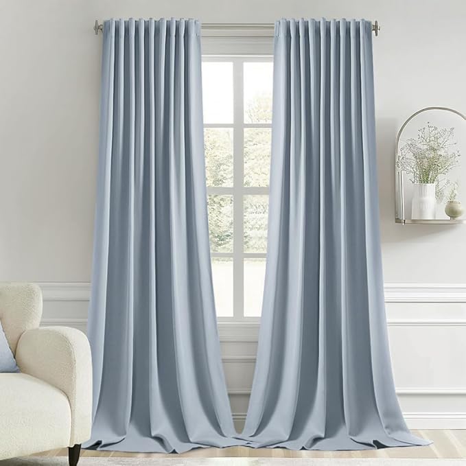 MIULEE Light Blue Back Tab Blackout Curtains 52x108 Inch Long 2 Panels Set | by MIULEE