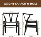 Wishbone Chair Natural Solid Wood Dining Chair/Hans Vegner Y Chair Rattan and Wood Accent Armrest Chairs Set of 4 (Ash Wood - Black)
