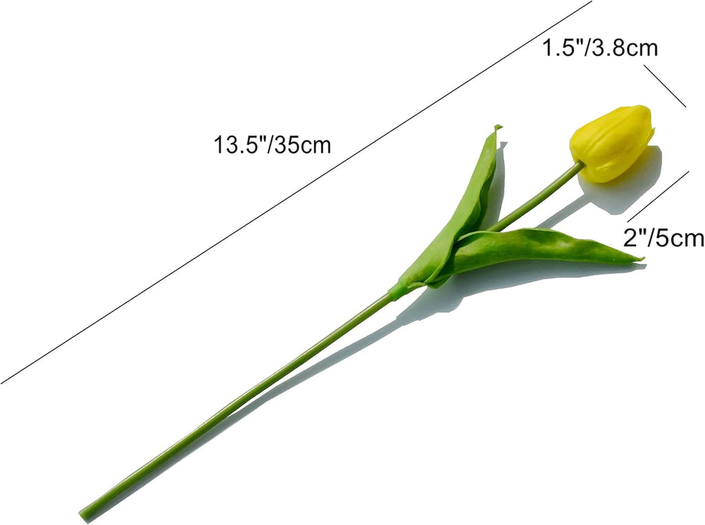 Mandy's Artificial Tulips 20 Stems Yellow PU Faux Flowers for Wedding Home Decor 13.5 Inch