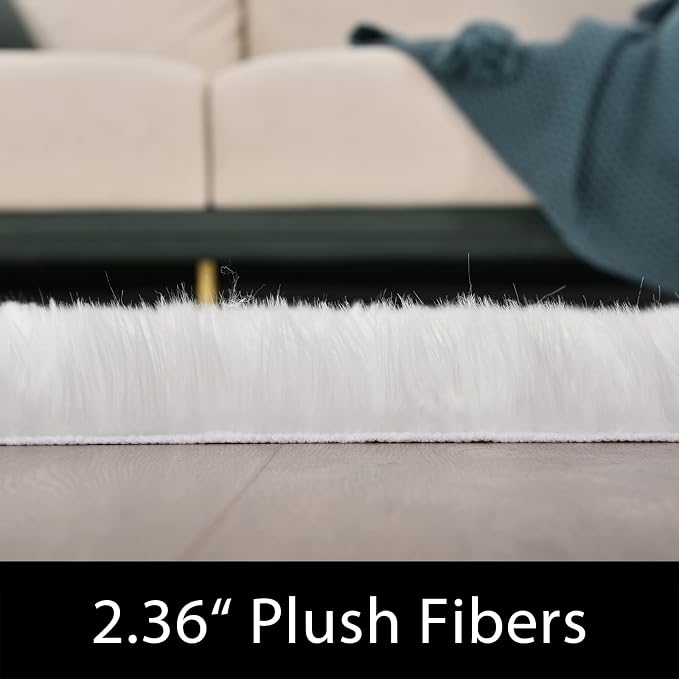 Latepis White Faux Fur Sheepskin Rug 4x6 - Image 2