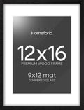 Homeforia 12x16 Black Wood Picture Frame, High End Oak 12x16 Poster Frames with Mat 9x12 Print, 12 x 16 Black Wooden Frame Matted to 9 by 12 Photo, 16x12 Thin Frame, Tempered Glass, Wall Kit, Set of 1