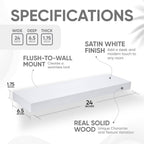 Homeforia White Floating Shelves 24 inch, High End Solid Real Wood 24inch Bathroom Floating Shelf for Wall Mounted, White Wooden 24in Floating Shelves, Heavy Duty Bracket, 24 X 6.5 X 1.75 in, Set of 3