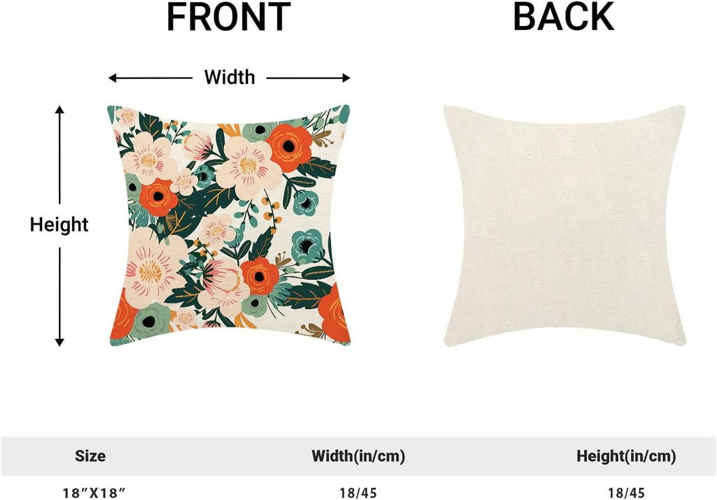CXMEIFLY Spring Pillow Covers 18 x 18 Inch Set of 2 for Watercolor Flowers Decor Throw Pillows Pink Red Green Plant Floral Outdoor Decorative Cushion Cases for Couch Bed Decorations