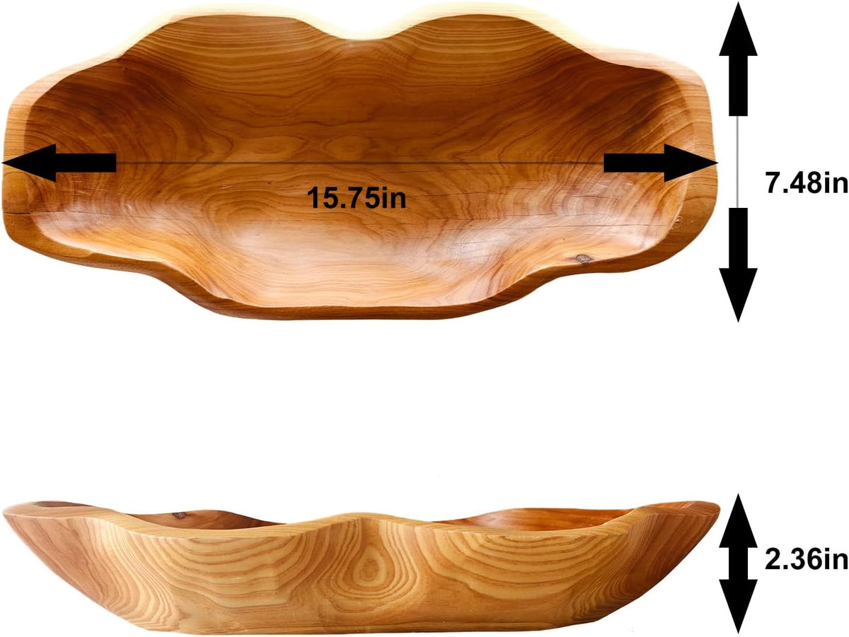 ZOY&TORA Large Handmade Decorative Wooden Dough Bowl, Natural Wood Grain Finish,Kitchen Coffee Dining Table Centerpiece Decor Tray,Farmhouse Style,driftwood bowls
