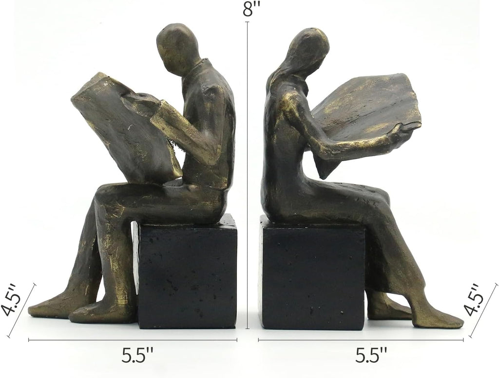 Lukitas Decorative Newspaper Reader Bookends, Heavy Duty Book Holder Non-Slip, Vintage Home Décor Accessories for Study Office Bookshelf, Bronze, Resin, 1Pair/2Piece