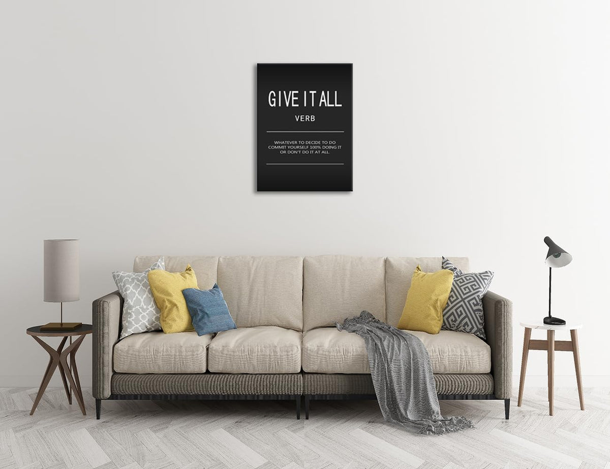 Give It All Verb Poster Home Wall Decor Inspirational Canvas Wall Art Motivational Painting Positive Entrepreneur Quotes Pictures Print Artwork Bedroom Classroom Office Wall Decor Framed[30" W X 40" H]