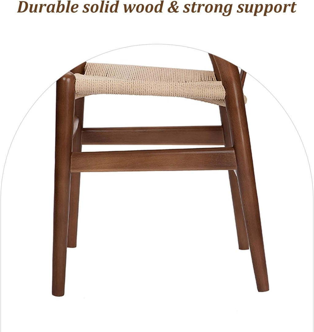 Wishbone Chair Natural Solid Wood Dining Chair/Hans Vegner Y Chair Rattan and Wood Accent Armrest Chairs Set of 4(Ash Wood - Walnut)