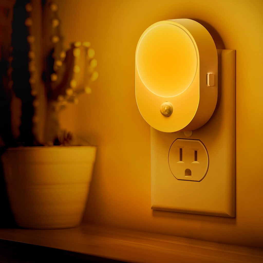 L LOHAS LED Motion Sensor Night Light,[2-PACK] Night Lights Plug into Wall,Motion Sensor and Dusk to Dawn Sensor,2000K Amber Light,Brightness Adjustable,Nightlight for Bathroom Hallway Halloween