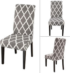 JQinHome Dining Chair Covers Set of 4, High Stretch Removable Washable Parsons Chair Slipcover for Home Party Hotel Wedding Ceremony (Grey White)