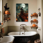 Dark and Moody Gothic Witch Poster Wall Art,Vintage Rustic Witch in Cloak with Castle Pumpkin Road Dark Gothic Poster,Goth Spooky Season Halloween Prints for Fantasy Office,24"x36" Unframed