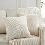 Fancy Homi 2 Packs Cream Big Decorative Throw Pillow Covers 24x24 Inch for Living Room Couch Bed, Rustic Farmhouse Boho Home Decor, Soft Corss Corduroy Patchwork Accent Square Cushion Case 60x60 cm