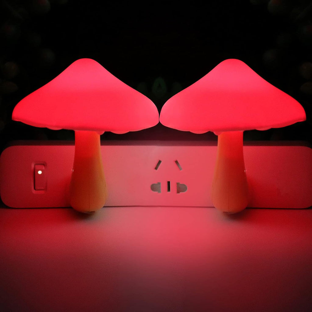 2 Pcs LED Night Light Plug in Nightlight Wall Lamp, Mushroom Night Light Mini Magic Night Lights for Adults Kids Bedroom, Bathroom,Toilet,Stairs,Kitchen,Hallway Red Led Light