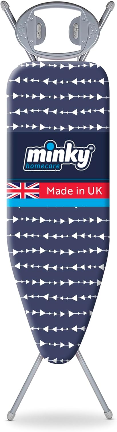 Classic 4-Leg Ironing Board with Iron Rest - Freestanding Full Size Iron Board for Clothes Pressing and Steaming with 43" x 14" Surface - Blue Arrows