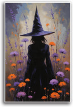 JFHCQJPK Country wildflower witch canvas print halloween mashup art witch purple decoration bohemian elegant art poster8x12in Frameless