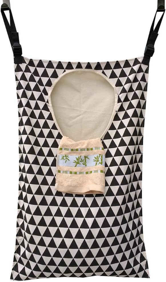 Adjustable Space Saving Door Hanging Laundry Hamper Bag with Stainless Steel Hooks