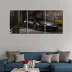 Canvas Wall Art for Bedroom Black Cool Sports Car Wall Art for Living Room Super Car in the Garage 3 Panels Vintage Wall Art Decor Modern Artwork for Home Walls Giclee Framed Ready to Hang 36"Wx16"H