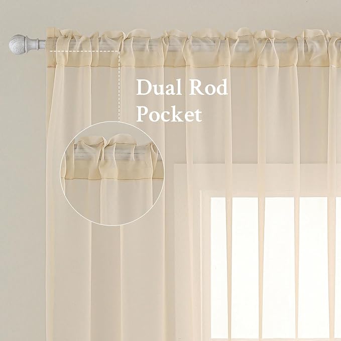 MIULEE 2 Panels Sheer Curtains for Living Room 54 X 102 Inches Cream | Window - Image 2