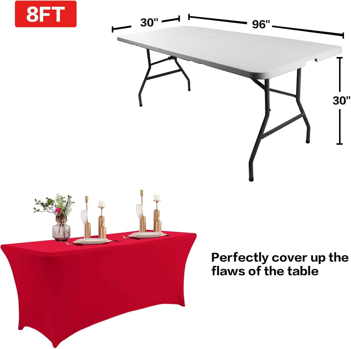IVAPUPU 2 Pack 6FT Table Cloth for Rectangular Fitted Events Stretch Red Table Covers Washable Spandex Tablecloth Protector for Party, Wedding, Cocktail, Banquet, Festival