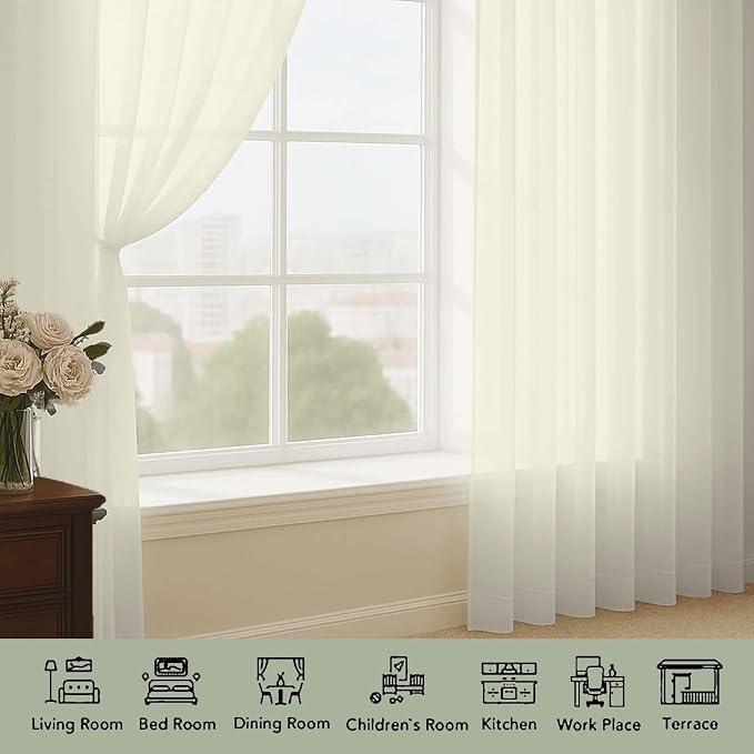 Sheer Cream Curtains 108 Inches Long - Image 3