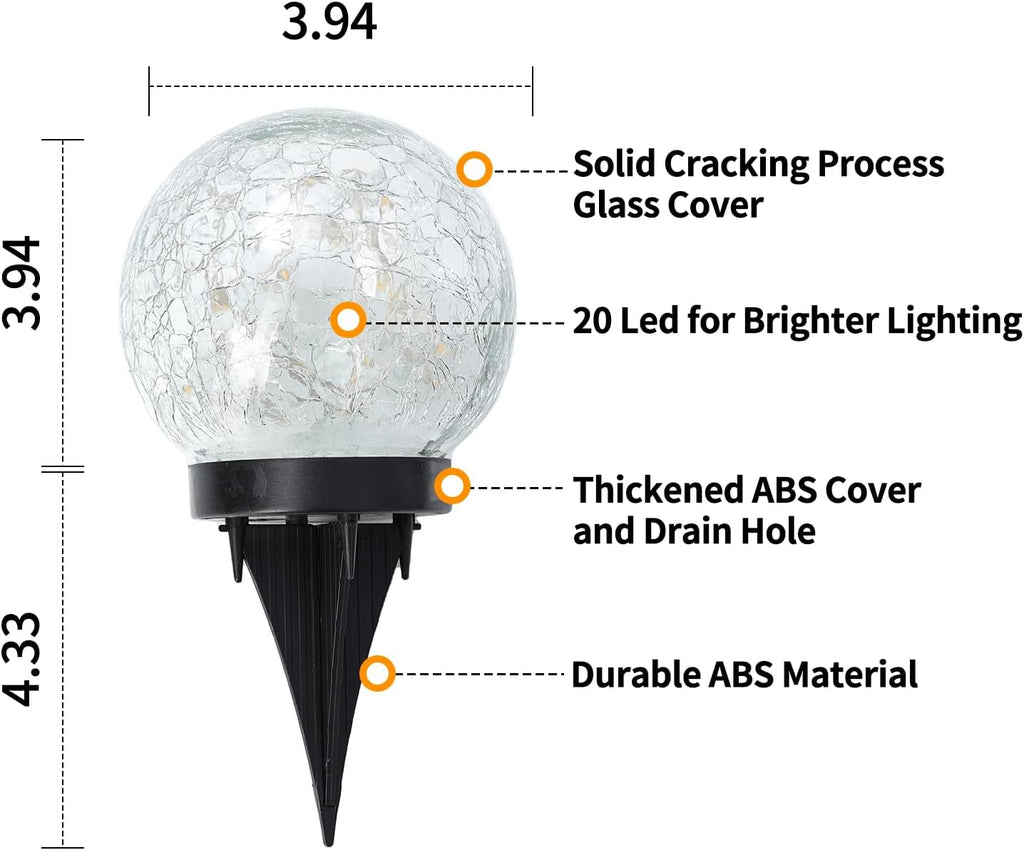 Solar Globe Lights Outdoor Waterproof-Solar Balls Garden-Cracked Glass Ball Solar Lights Outdoor-Solar Orbs Outside-Outdoor Decorations Patio & Yard Lawn Backyard Decor (GUO-XBQ-5-5-5)