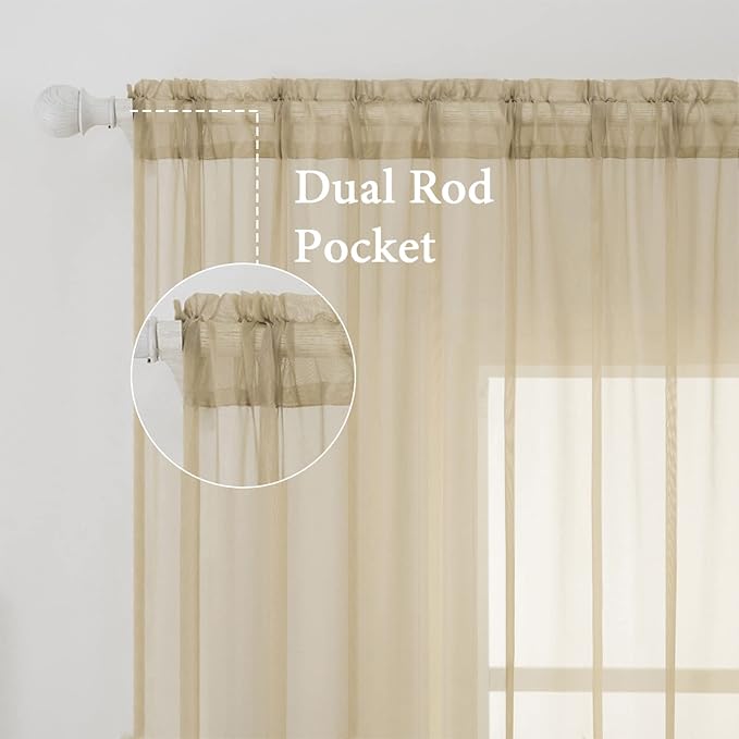 MIULEE 2 Panels Sheer Curtains for Living Room 54 X 72 Inches Beige | Window - Image 2