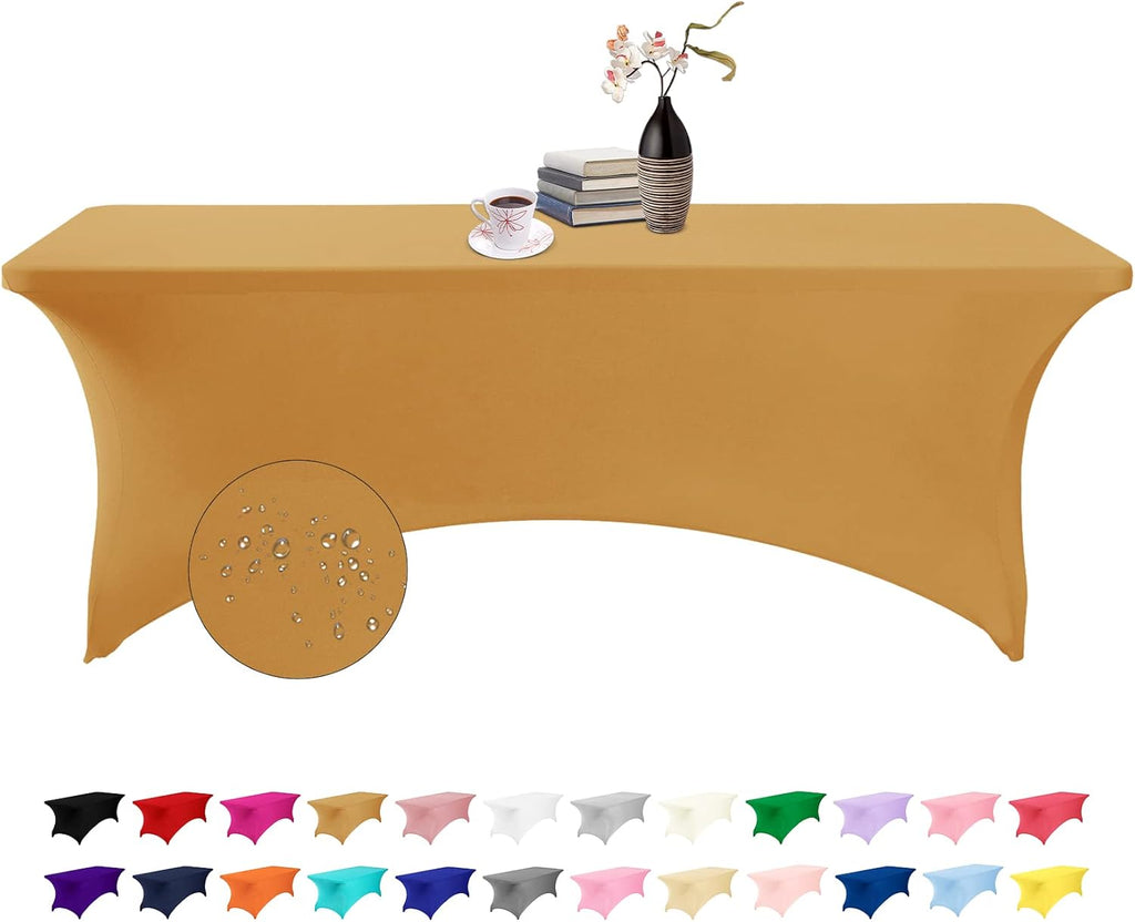Spandex 8ft Waterproof Table Cover for Party,Wedding, Banquet, and Events(Gold)