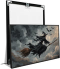 JFHCQJPK Witch and bat flying Halloween poster suitable for home party wall decoration retro Halloween preppy style wall art canvas print suitable for room decoration12x16in Metal blackFramed