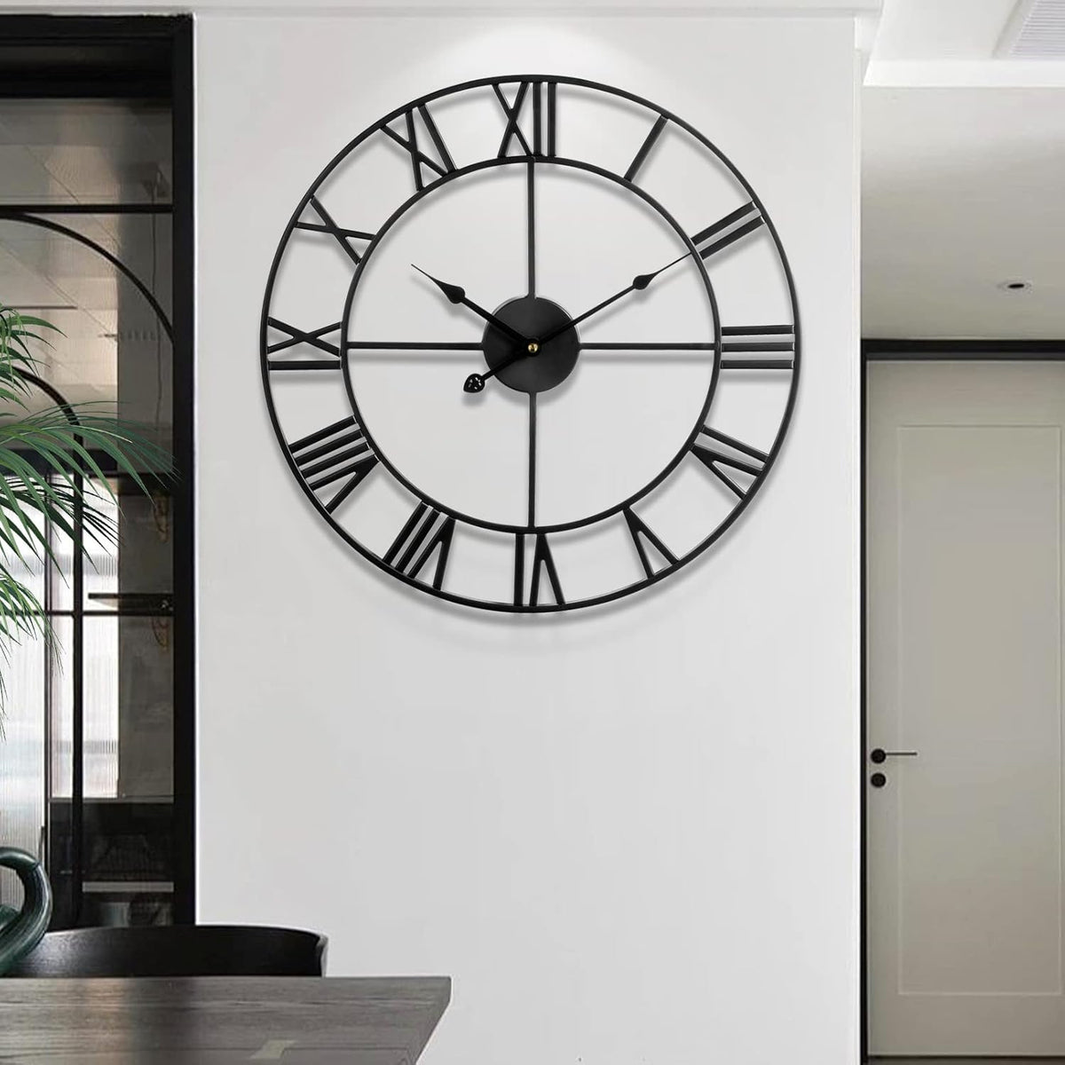 Large Wall Clock - 40cm/ 16 Inches Silent Non-Ticking Metal Wall Clock, Black, Vintage Modern Style, Battery Operated, Ideal for Living Room, Bedroom, Office, Farmhouse Decor