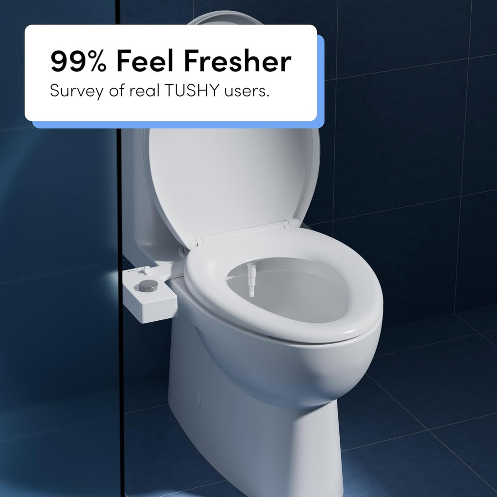 TUSHY Classic 3.0 Bidet Toilet Seat Attachment - A Non-Electric Self Cleaning Water Sprayer with Adjustable Water Pressure Nozzle, Angle Control & Easy Home Installation (White/Gunmetal)