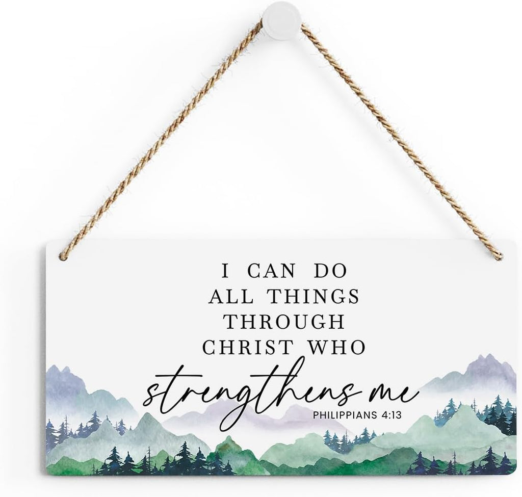 SENJIAN Christian Decor Bible Verse Wall Decor, I Can Do All Things Through Christ, Modern Farmhouse Sign Scripture Printed Wood Sign Wall Art Religious Decoration for Home Office Bathroom Bedroom