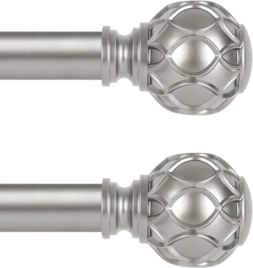 Silver Farmhouse Curtain Rods for Windows:Heavy Duty Adjustable Curtain Rod for Bedroom Living Room,Boho Decorative Rustic Drapery Rods with Vintage Coastal Finial,Antique Silver 2 Pack 36-88"