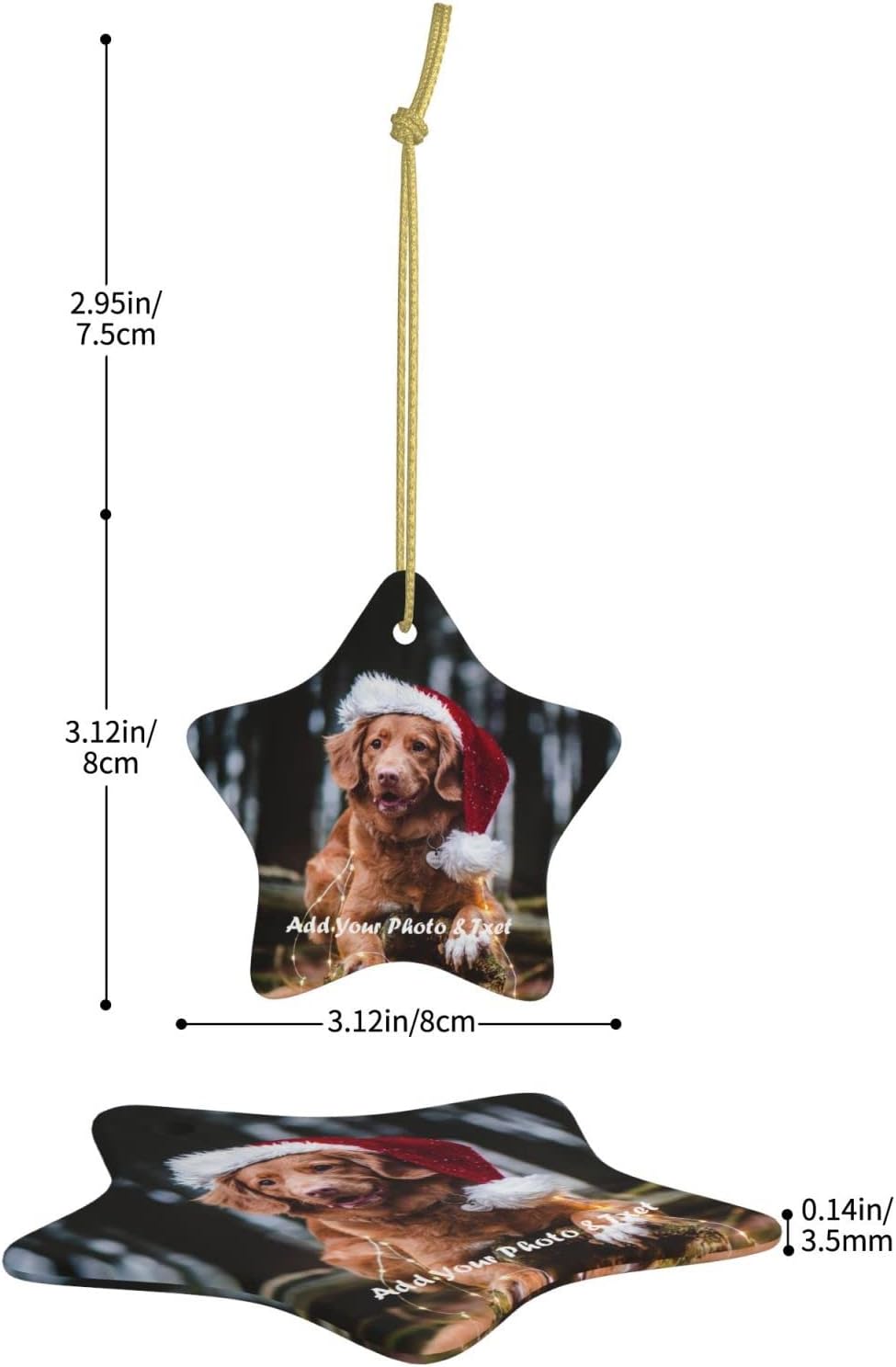 Personalized Ceramic Christmas Tree Photo Ornament - Customized Wedding, Baby, Family, Pet Picture - Unique Xmas Gift (Pentagram - 2pcs)