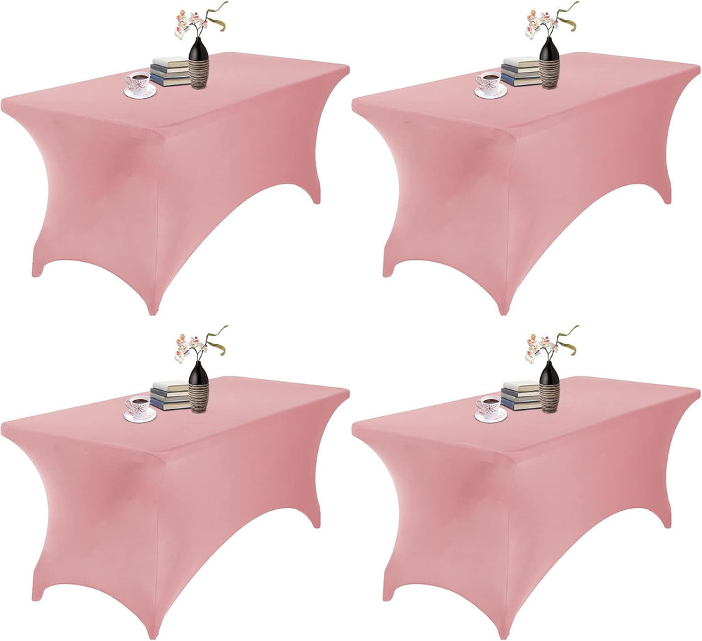 4Pack Spandex Waterproof Table Covers 6ft，Spandex 6ft Waterproof Table Cover for Party,Wedding, Banquet, and Events(Dusty Pink)